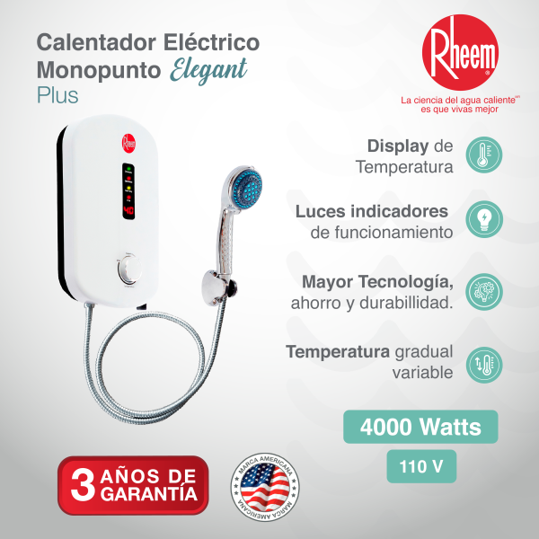 Calentador de agua eléctrico Elegant Plus 110v 4kw - Imagen 2
