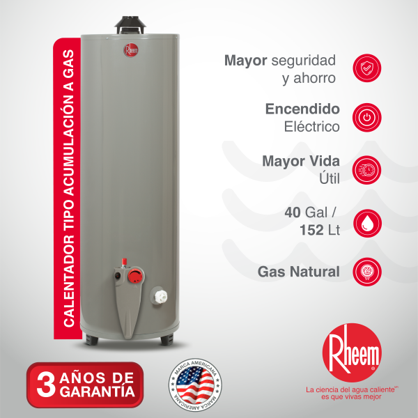 Calentador de agua a gas de acumulación 40 galones / 152 Litros - Image 2